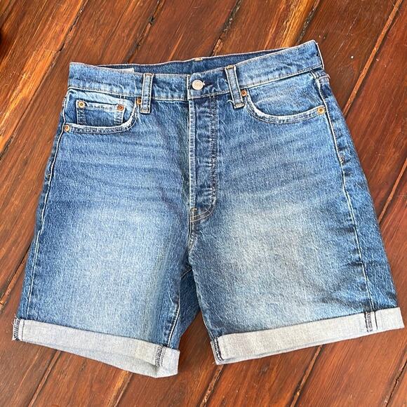 GAP Cheeky midi hi rise cuffed button fly denim jean Bermuda shorts sz 27 - Picture 1 of 7